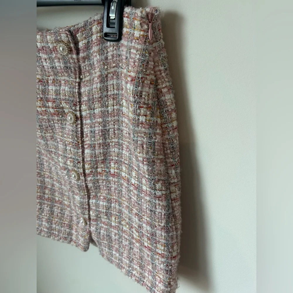 Pink Tweed Crop top and Mini Skirt two piece Set - Picture 4 of 9